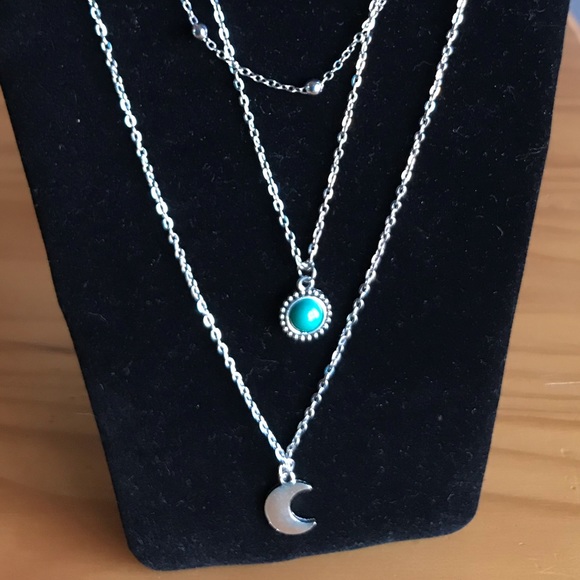 Silver 3 Layered Choker W/Crescent Moon & Planet - Picture 2 of 4